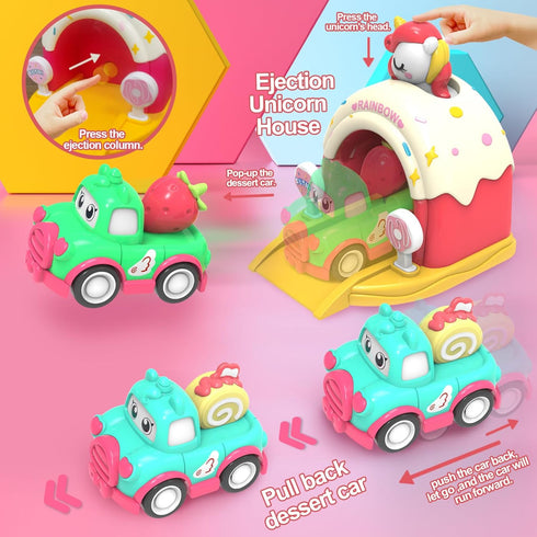 seveclotree 1 Toys,1st 1 2 Toys for Year Old Girls,Baby Cartoon Car Toys with Shooting Car Station,Toddler Girl