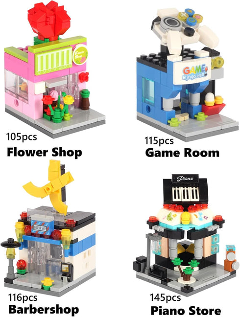 BIZNESMEN 8 1 Set 8 Pack (894 6+ in Mini City Street Scene Building Blocks - Toy Shops: Beauty, Supermarket, Music