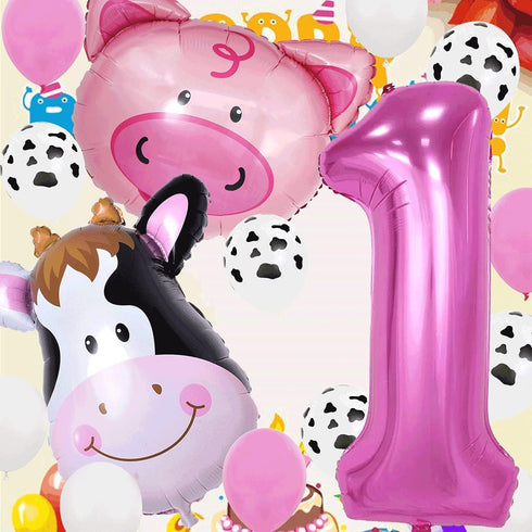 InBy 18pcs Farm Animal Balloons for 1st Birthday Party, Pig Cow Head, First Farm Animal Theme Balloon Garland
