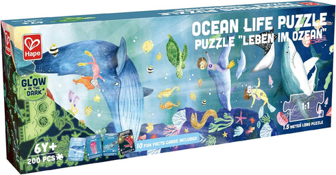 Hape Ocean Life Puzzle - 1.5 Meter Long | 200 Pieces Colorful Giant Glow-in-The-Dark Marine Life Jigsaw for Children 6+