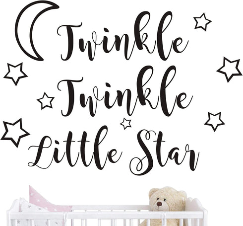 Twinkle Twinkle Little Star Wall Decal Art Vinyl Sticker - Nursery Bedroom Home Decor for Kids (Black, 57x42cm)