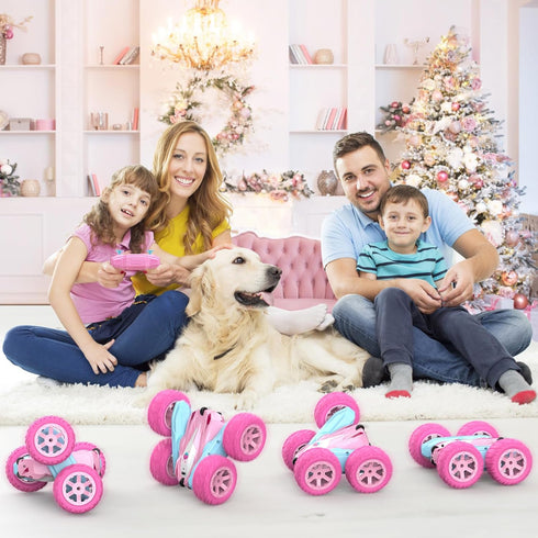 2.4Ghz 360 3+ Remote Control Car, Pink RC Cars for Girls, Rechargeable RC Truck, Double Sided Rotating Stunt Car Toy