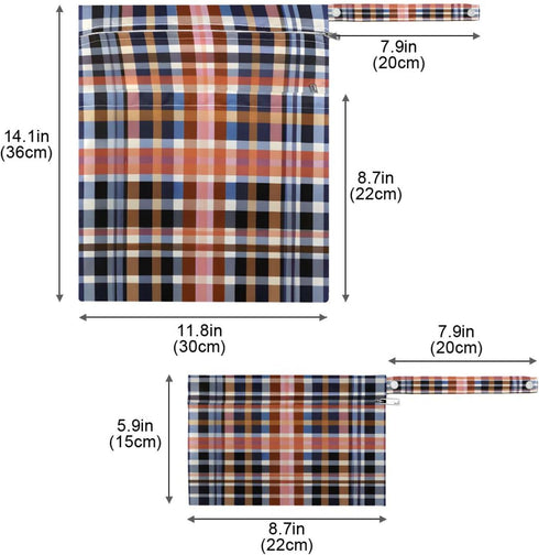 Haskirky 2 Gouache Plaid Pcs Cloth Diaper Wet Dry Bags,Waterproof and Washable Bag for Travel Reusable Wet Bag for Baby
