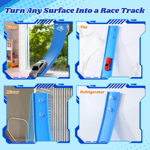 12 Set: 3+ 1/64th Flex Track Ft Starter Portable Rolls Up Race Tracks for Kids - DIY Race Car Ramp Track with Suction