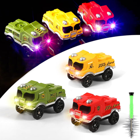 Track Cars Replacement - Glow in The Dark Toy Cars with 3 Flashing LED Lights, Compatible with Most Car Tracks