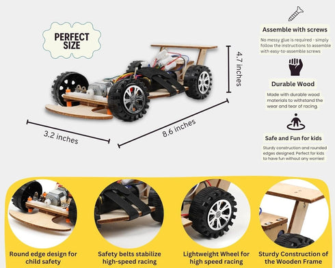 F1, Wireless Remote Control Car Kit Science Project Kit for Kids/Students/Education, STEM Project Model Car Kits