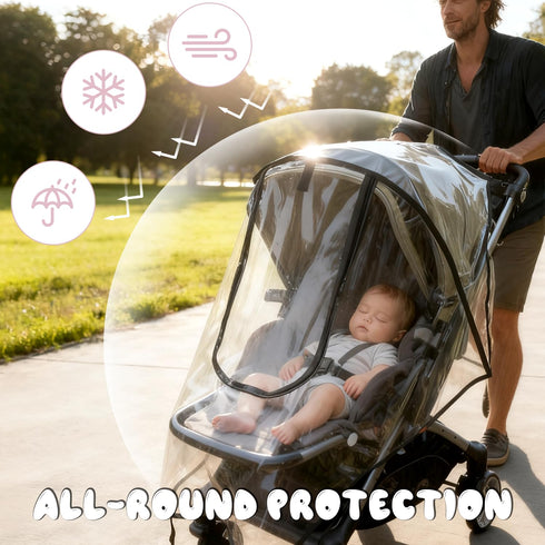 MOASIOP EVA Stroller Rain Cover, No-Zip Waterproof Stroller Cover - Food Grade Material, Breathable Baby Travel Weather