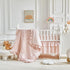 3 Set Pieces Tufted Stripes Crib Bedding with Ruffle Fringe, Pink Ruffled Comforter with Fitted Sheet and Bed Skirt