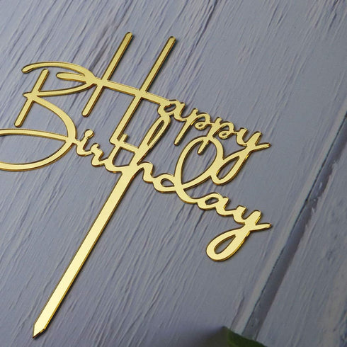 Happy Birthday Cake Topper - Mirror Gold Acrylic for Birthday Party Decorations