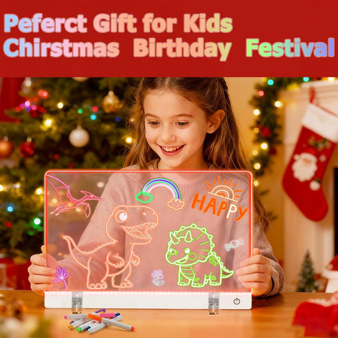 16 Inch 7 13.7"x10" 7 6-12 LED Drawing Board for Kids - USB C Rechargeable Color Light Up Acrylic Note Pad with Stand