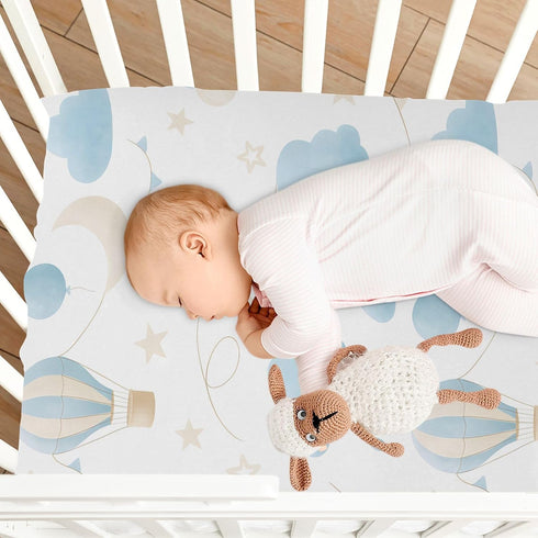CEBUGI Pack Stretchy Crib Sheet for Baby Boy Girl,Hot Air Balloon Portable Mini Fitted N Play Playard Sheet