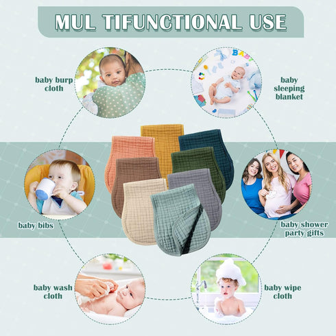 Frienda 8 Pieces Muslin Burp Cloths for Baby, 10 x 20 Inches Multi Colors Cotton Washcloths for Newborns