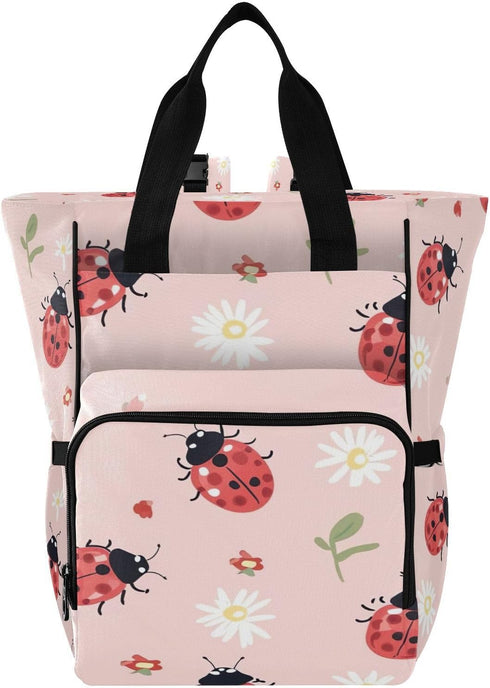 PaChyLuu Lady Bugs on Pink Diaper Bag Backpack Waterproof Travel Baby Bag with