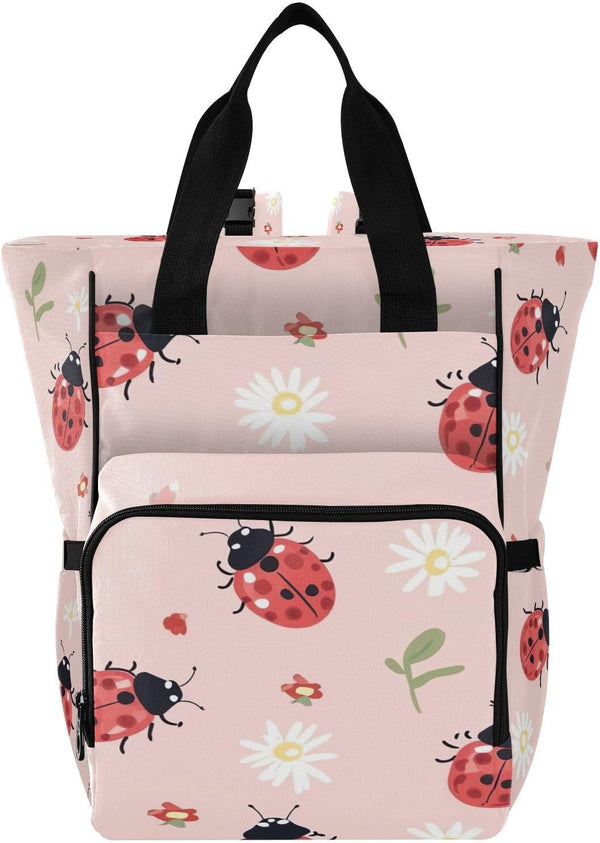 PaChyLuu Lady Bugs on Pink Diaper Bag Backpack Waterproof Travel Baby Bag with