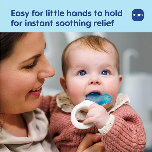 (2 Pack) MAM Mini Cooler Baby Teether with Clip Cooling Teething Rings for Teething Relief, Lightweight Easy-Grip