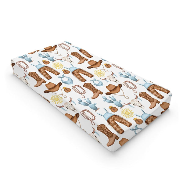 Western Cowboy Baby Changing Pad Cover for Boys & Girls 32''x16'' - Desert Cowboy Hat Boot Sun Cactus Unisex Fitted