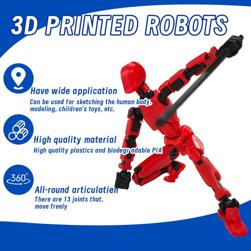 T13 Action Figure 4PCS, 3D Printed Multi-Jointed Movable Robot Desktop Decorations for Game Lovers