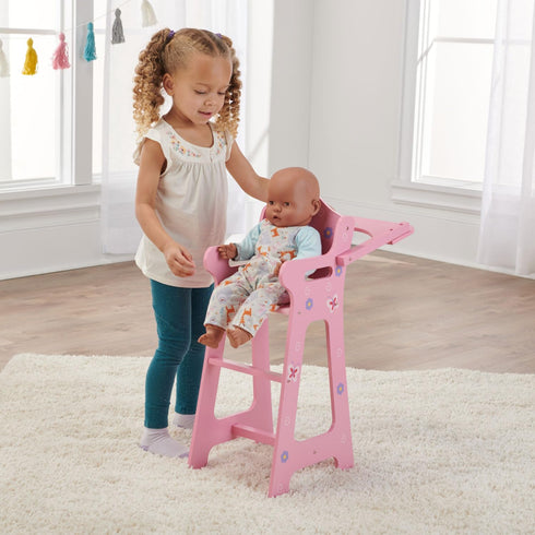 Badger Basket Pink Toy Blossoms and Butterflies Doll High Chair Feeding Seat for 18 Inch Dolls