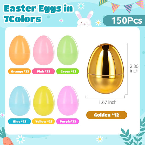 MGparty 100 2.3" 10 PCS Easter Eggs Bulk, Plastic Fillable Easter Eggs in Pastel Colors with Golden Eggs, Empty Eggs