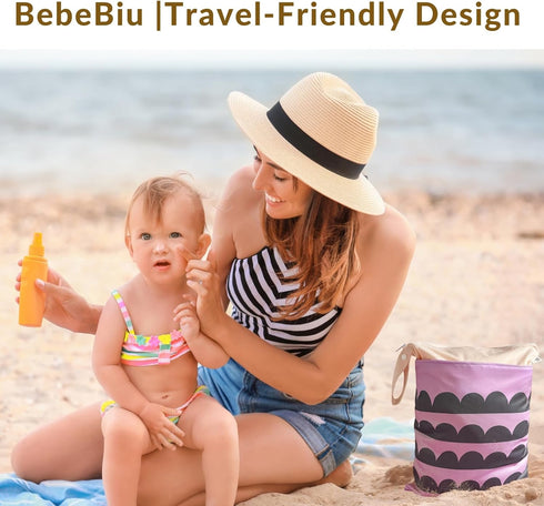 BebeBiu 2 100% Check-2pk) Cloth Diaper Wet Bags Waterproof & Reusable Bag with Zippered Pockets, Polyester with Handle