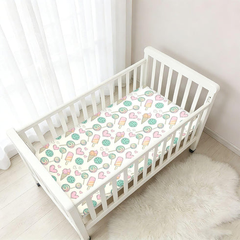 Jynexis 52x28 Candy Ice Cream White Pattern Baby Crib Sheets, Cotton Fitted Crib Sheet, Soft Breathable, Fits Standard