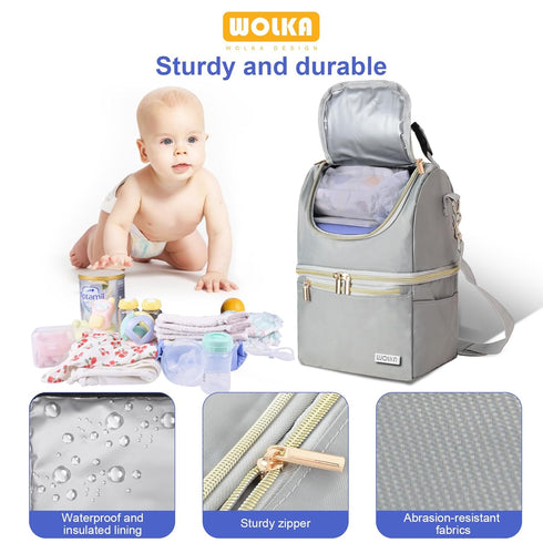 6 9 Wolka Breast Milk Cooler Travel Bag - Baby Bottle Cooler Bag for Nursing Moms Daycare with Double Compartments