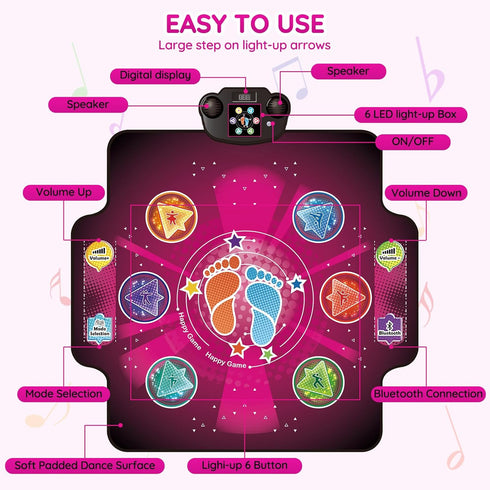 Zitranse 6-Button 3 4 5 7 8 9 10 11 12+ Electronic Dance mat for kids,Upgraded Light-up Dancing Pad,Wireless Bluetooth