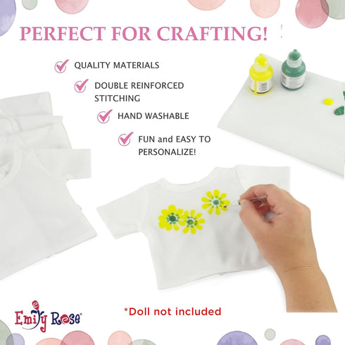 5-Pack 18 Inch 80/20 Emily Rose White Doll T-Shirts - Cotton/Poly | Doll Clothes Wardrobe Basics Fits American Girl