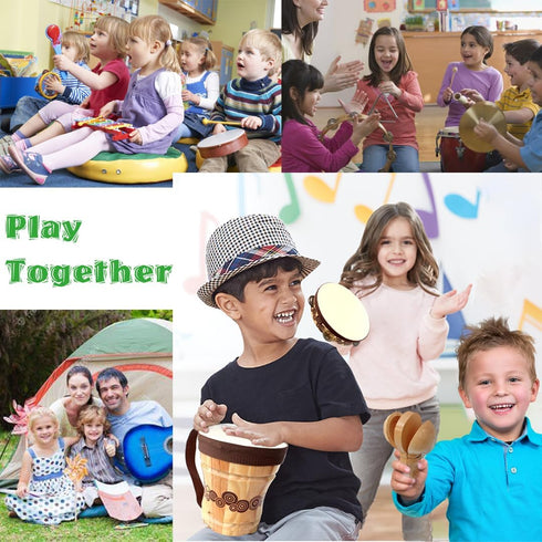 Wooden Musical Instruments Set for Kids - 7 Types Percussion Set, Toddler Musical Toys for Rhythm Education