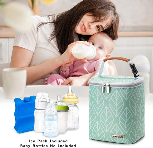Pack 4 9 Breast Milk Cooler Bag with Ice Fits Baby Bottles Up to Ounce, Baby Bottle Bag for Nursing Mom Daycare-Green