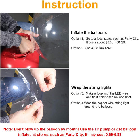 GameXcel LED Light Up Balloons, 20 Inch, 6 Pack Clear Bobo Balloons with 10ft Red LED String Lights