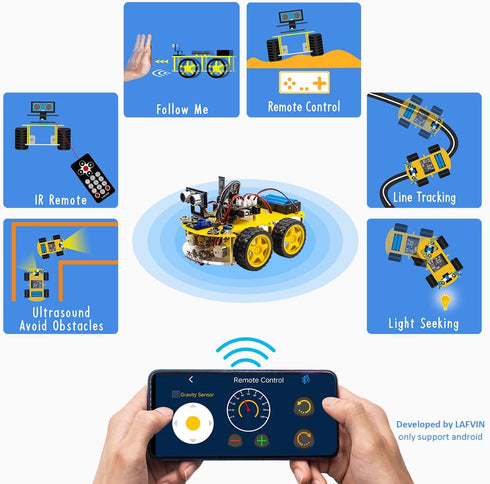 LAFVIN 4WD Multi Robot Car Kit Upgraded V2.0 Robot STEM/Graphical Programming Robot Car Compatible with Arduino IDE