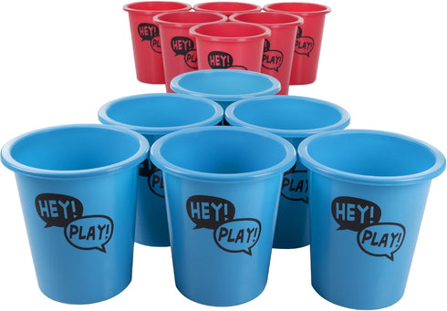 Hey! Play! Large Beer Pong Outdoor Game Set: 12 Buckets, 2 Balls, Tote Bag for Kids & Adults