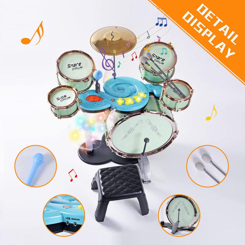 Soft Microphone for MP3 Music Player - Children's Educational Instrument Toy Set, Rock Jazz Drum Set, Green Music Toy