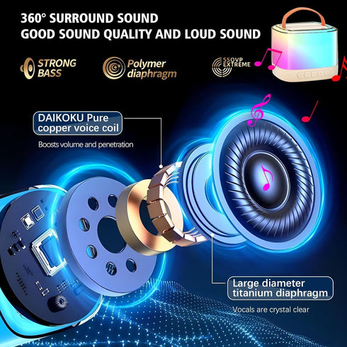 Xiwoa 4-12 Karaoke Machine for Kids,Portable Bluetooth Speaker with Wireless Microphone for Illusionary Flowing