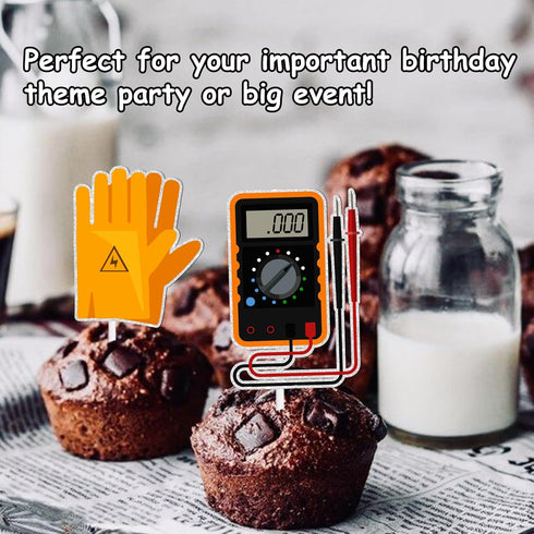 18pcs Gold Glitter Tools, Dessert Cupcake Topper Power Electrician Lineman Theme Decor for Birthday Party