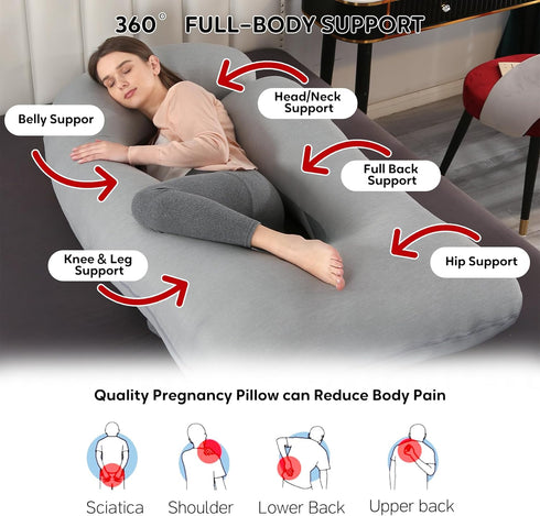 Wodsfay -65 Inch U-Shaped Pregnancy Pillow for Sleeping, Full Body Support for Back, HIPS & Belly Maternity Pillow