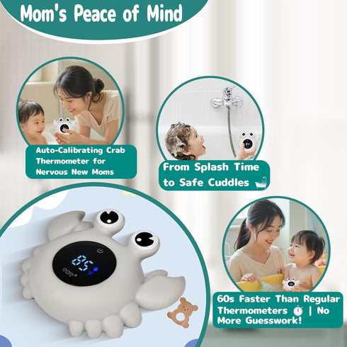 TKY Crab Baby Bath Thermometer Toy - Digital Floating Water Thermometer with LED Display, Color Temperature Alerts