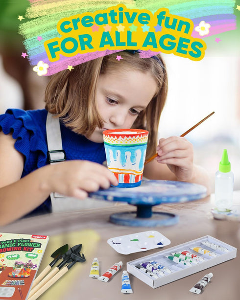 RGBDOT Set 4 8-12 5 6 7 8 9 10 Kids Gardening Paint and Plant Stoneware Flower Gardening Kit with Pots Arts and Crafts