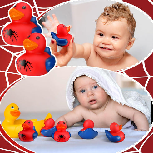 24 Leyndo Pcs Spider Rubber Duck Bulk Spider Birthday Party Decoration Favors Squeaky Red Blue Duck for Bathtub