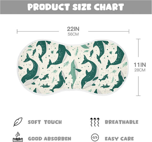 siphylline Set 2, 22x11in Emerald Green Playful Whale Cotton Muslin Burp Cloth Breathable Milk Spit Up Cloth for Gender