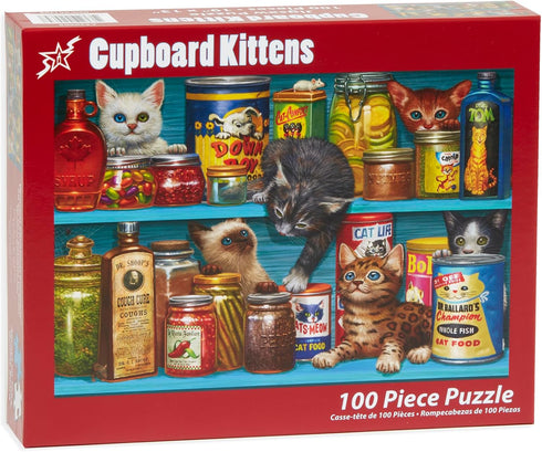 Vermont Christmas Company Cupboard Kittens 100 Piece Jigsaw Puzzle - Large Interlocking Pieces for Kids & Adults