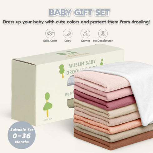 8 Pack Susurration Muslin Baby Bibs Bandana Drool Bibs, Soft Square Adjustable Baby Drooling Bibs for Unisex Girls