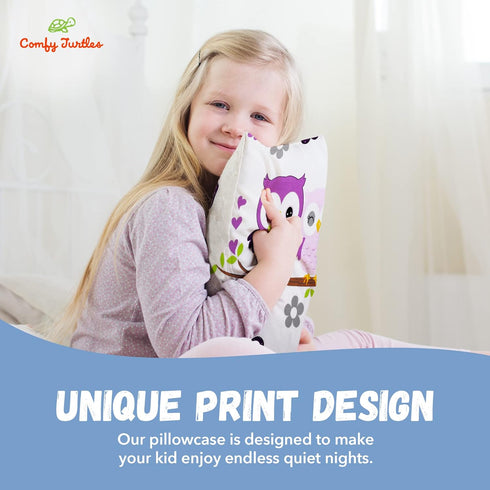 13x18 Toddler Pillowcase Owl, Cotton for Children, Woodland Animal Travel Pillow Case, Baby Girl Boy - Mauve Owls