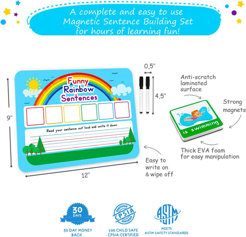 110 PCS Sentence Building Kit for Kids, Speech Therapy Toys, Word Building Magnets, Reading Games for Toddlers
