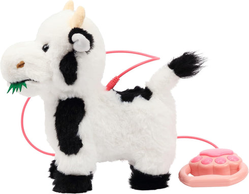 9'' Hopearl Walking Cow Interactive Electronic Pet Singing Toy Remote Control Leash Animated Musical Nodding Moo