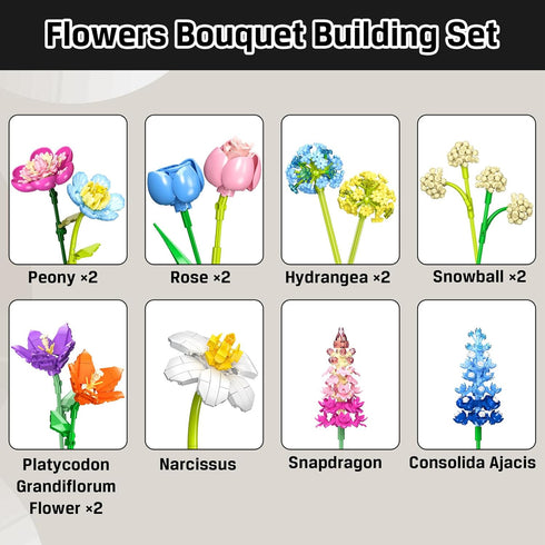 Set, 888 8+ PLAXSOON Flower Bouquet Building PCS Botanical Collection Building Block Toy, Flowers Rose Plant Home