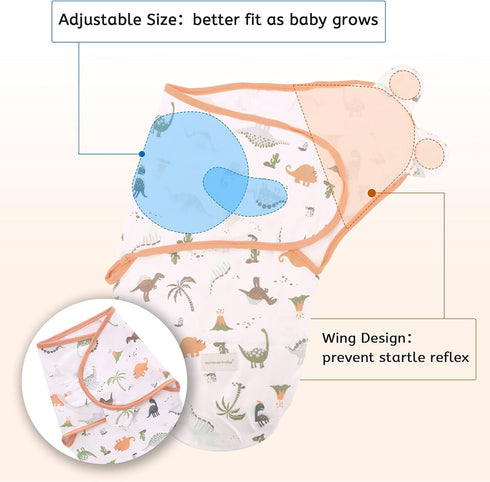 Miracle Baby 3-Pack 0-6 Baby Swaddle Sleep Sacks, Newborn Blanket Wrap Adjustable Breathable Soft Cotton for Months