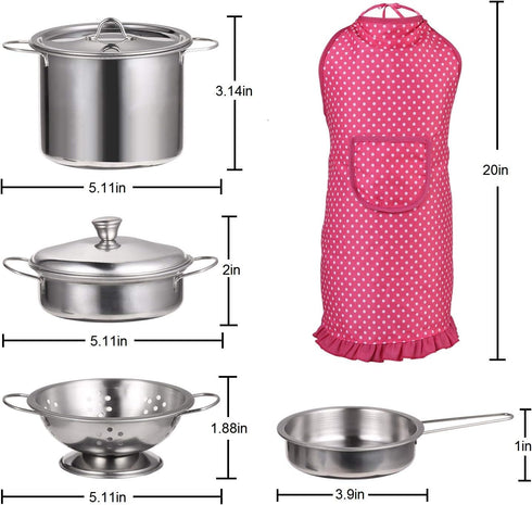 Set, Juboury Kitchen Pretend Play Toys with Stainless Steel Cookware Pots and Pans Cooking Utensils, Apron & Chef Hat
