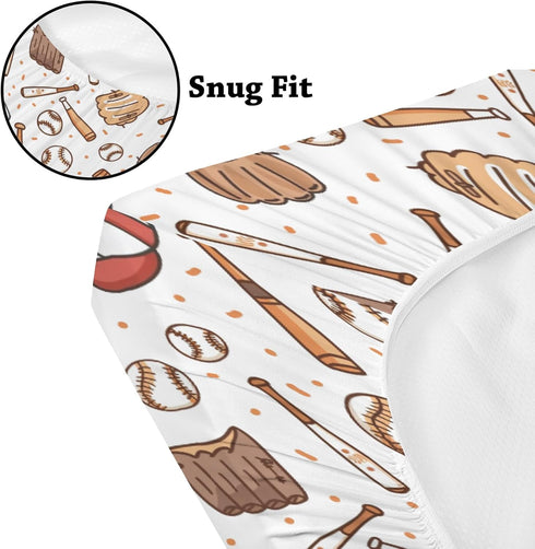 KuphiL10C Mattress-28x52 Baseball Sports Theme Pattern Baby Sheets for Crib, Unisex Baseball Gloves Hats Nursery Fitted